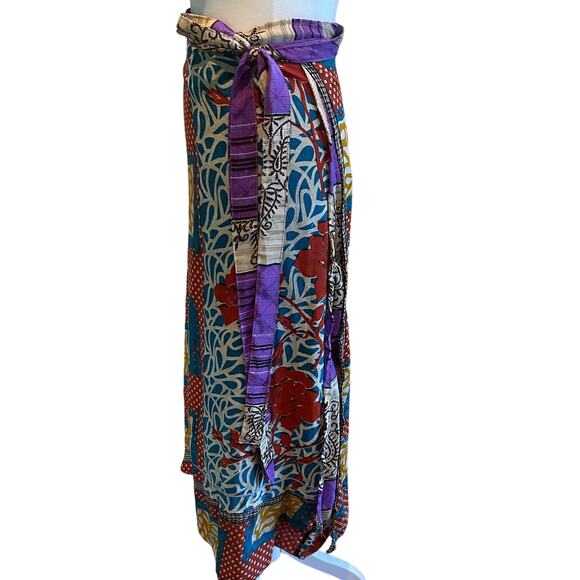 100% Silk Wrap Maxi Skirt Made in India Reversible Boho Colorful Gypsy - Picture 4 of 11
